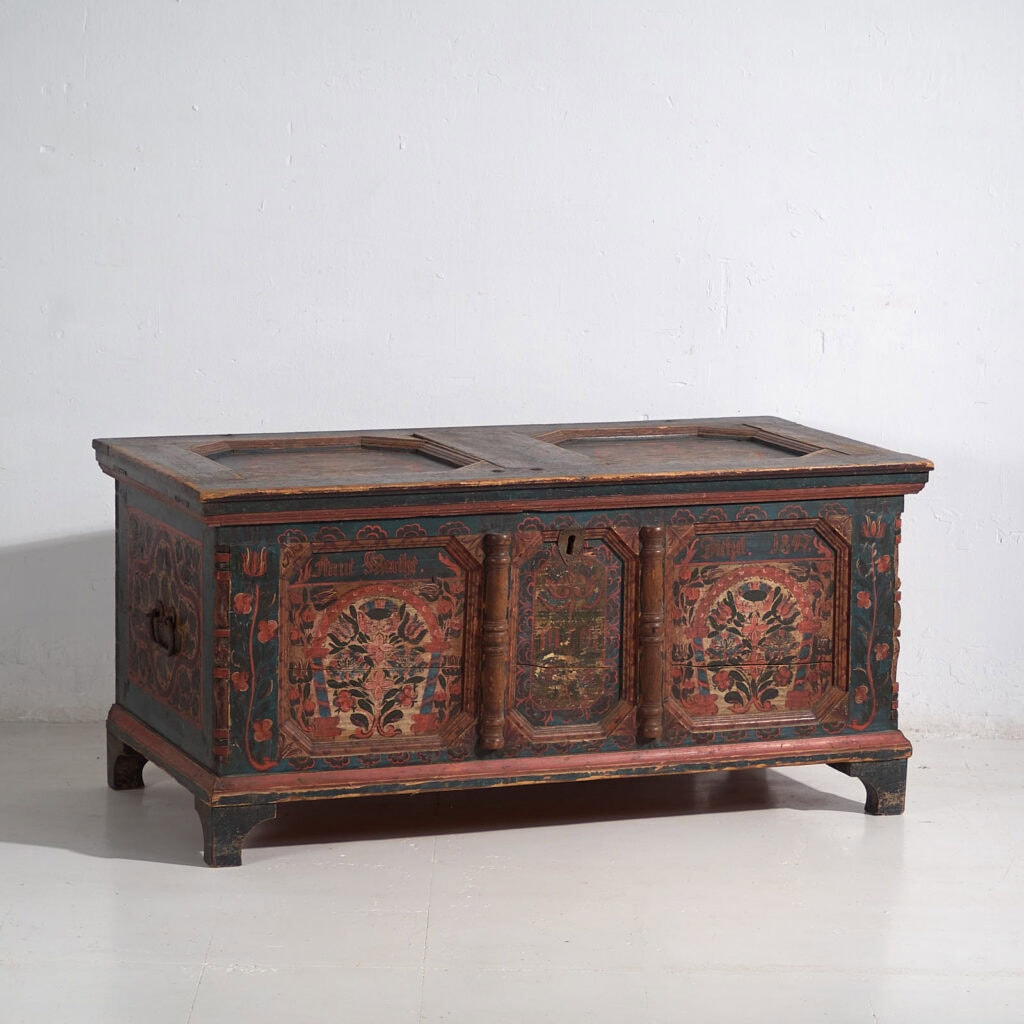 Baúl antiguo pintado a mano fechado Año 1847 #22