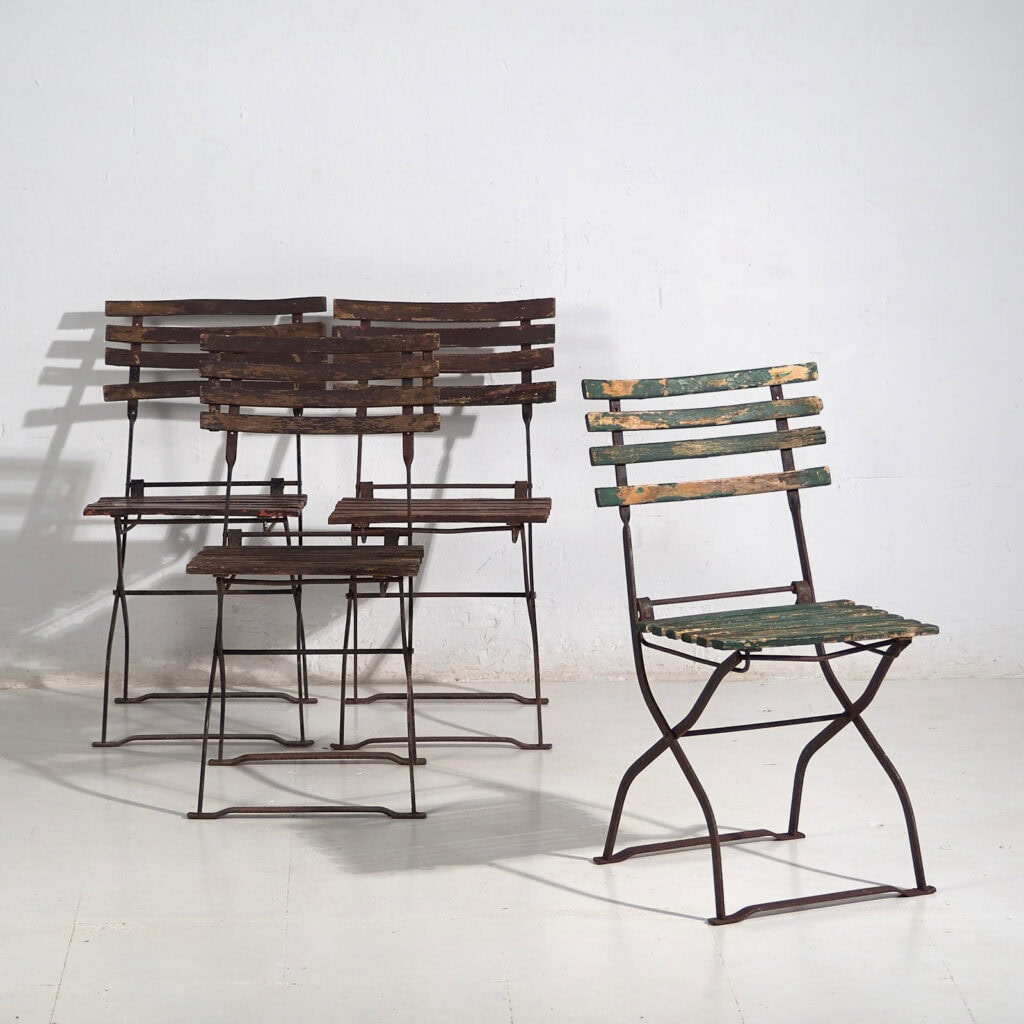 Sillas plegables de exterior antiguas (c.1920). Conjunto de 4 piezas #33