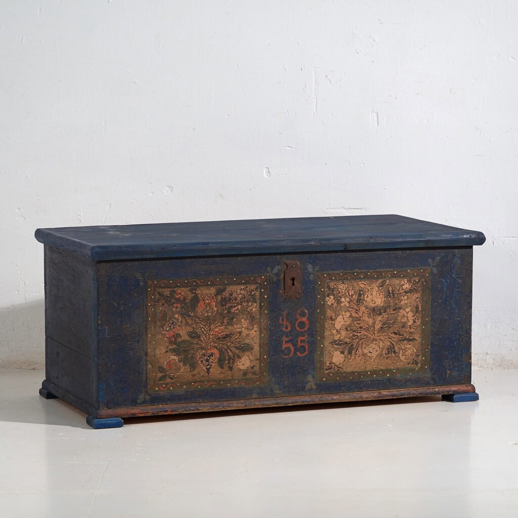 Antique navy blue bridal trunk (Year 1855) #13