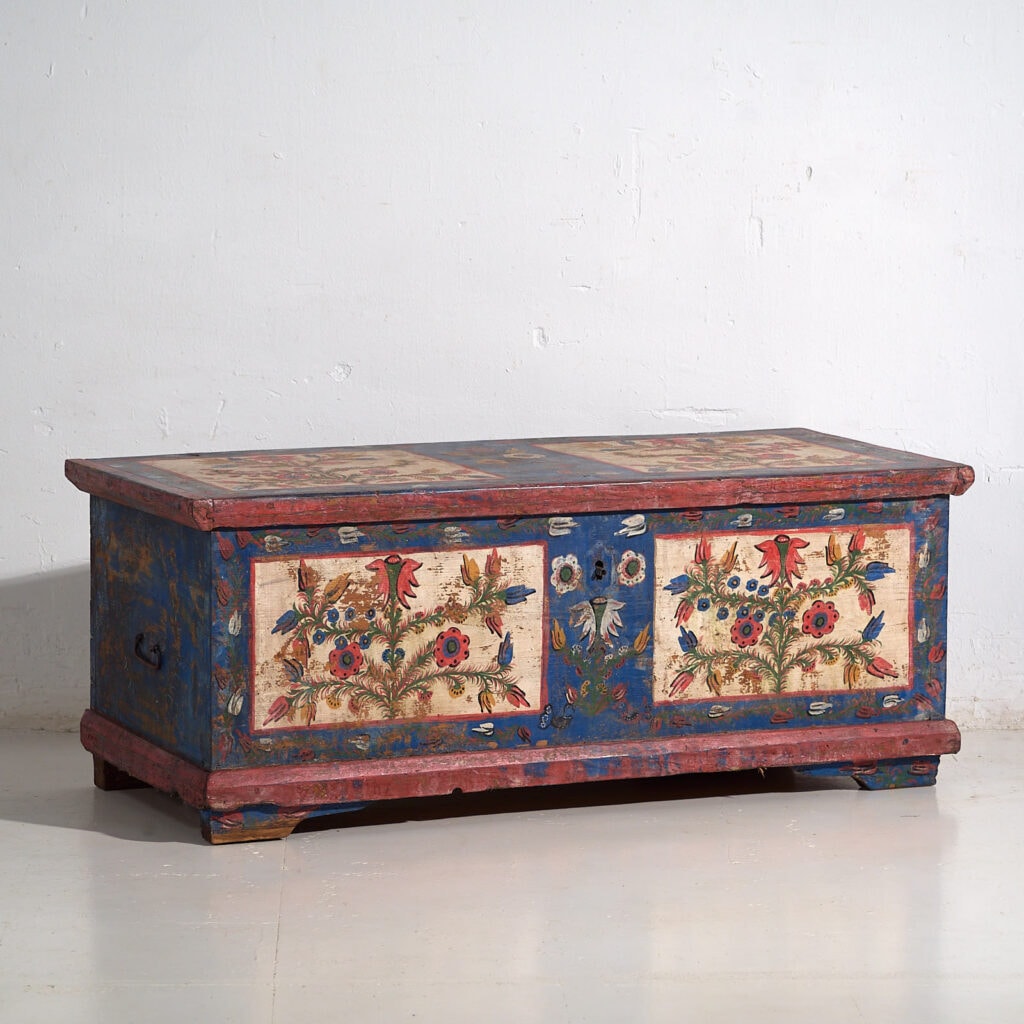Antique blue folk art style chest (c.1920) #93