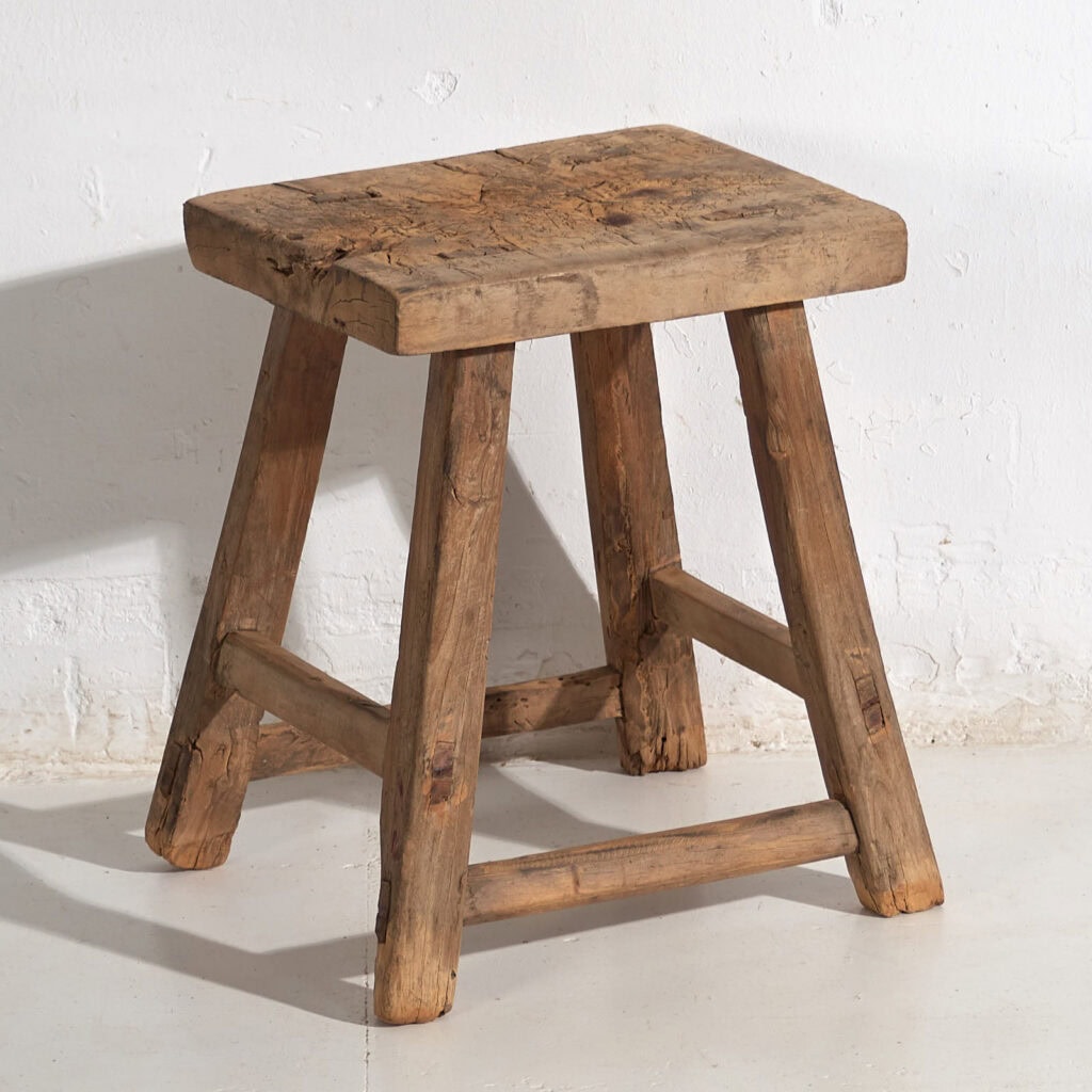 Tabouret ancien en bois massif (c.1900) #12