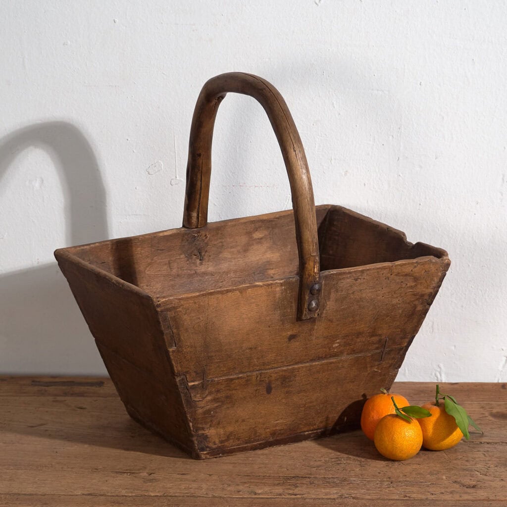 Panier ancien en bois massif (c.1900) #55
