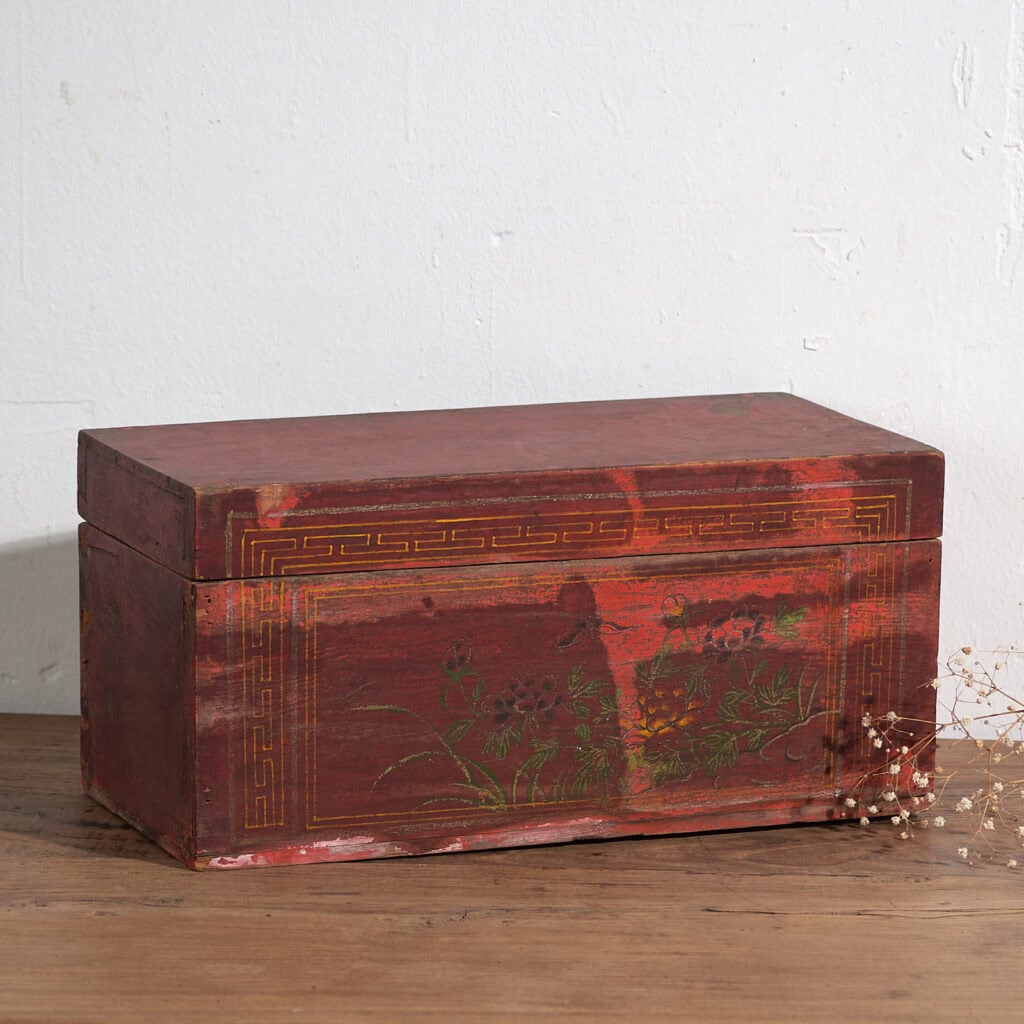 Petit coffre ancien à motifs floraux (vers 1900) #19