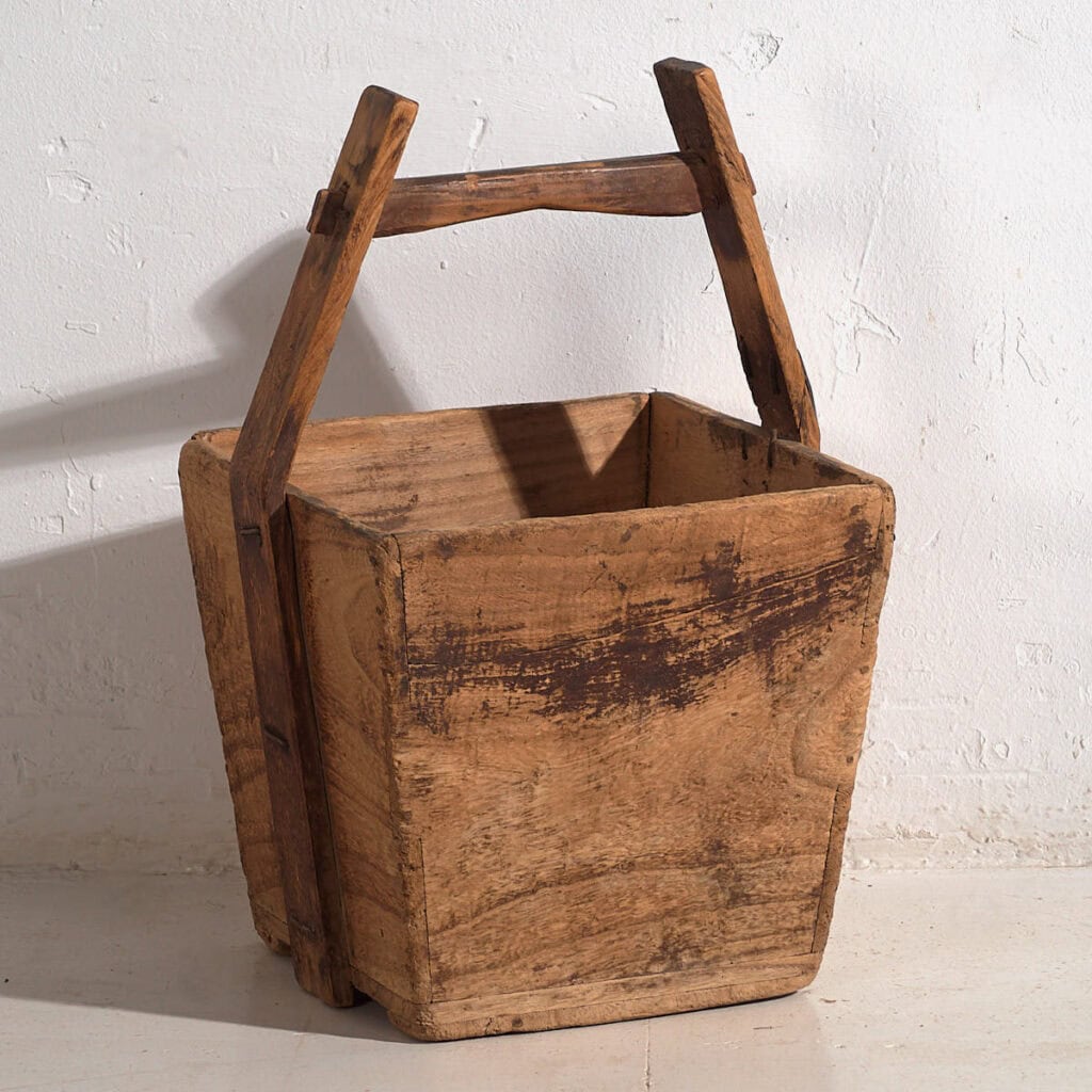 Cesta antigua de madera maciza (c.1900) #3