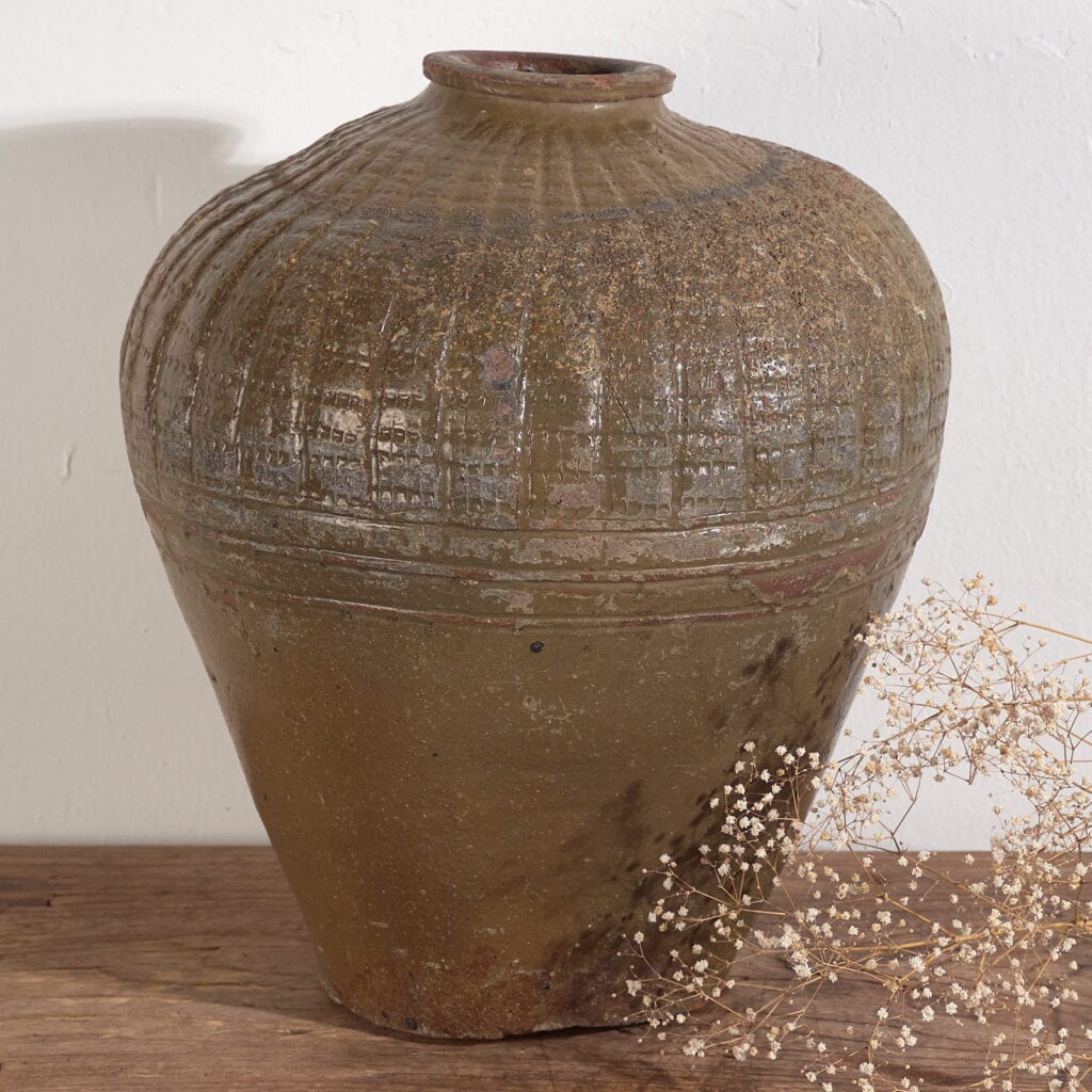 Jarrón grande antiguo de cerámica de estilo wabi-sabi (c.1900) #1