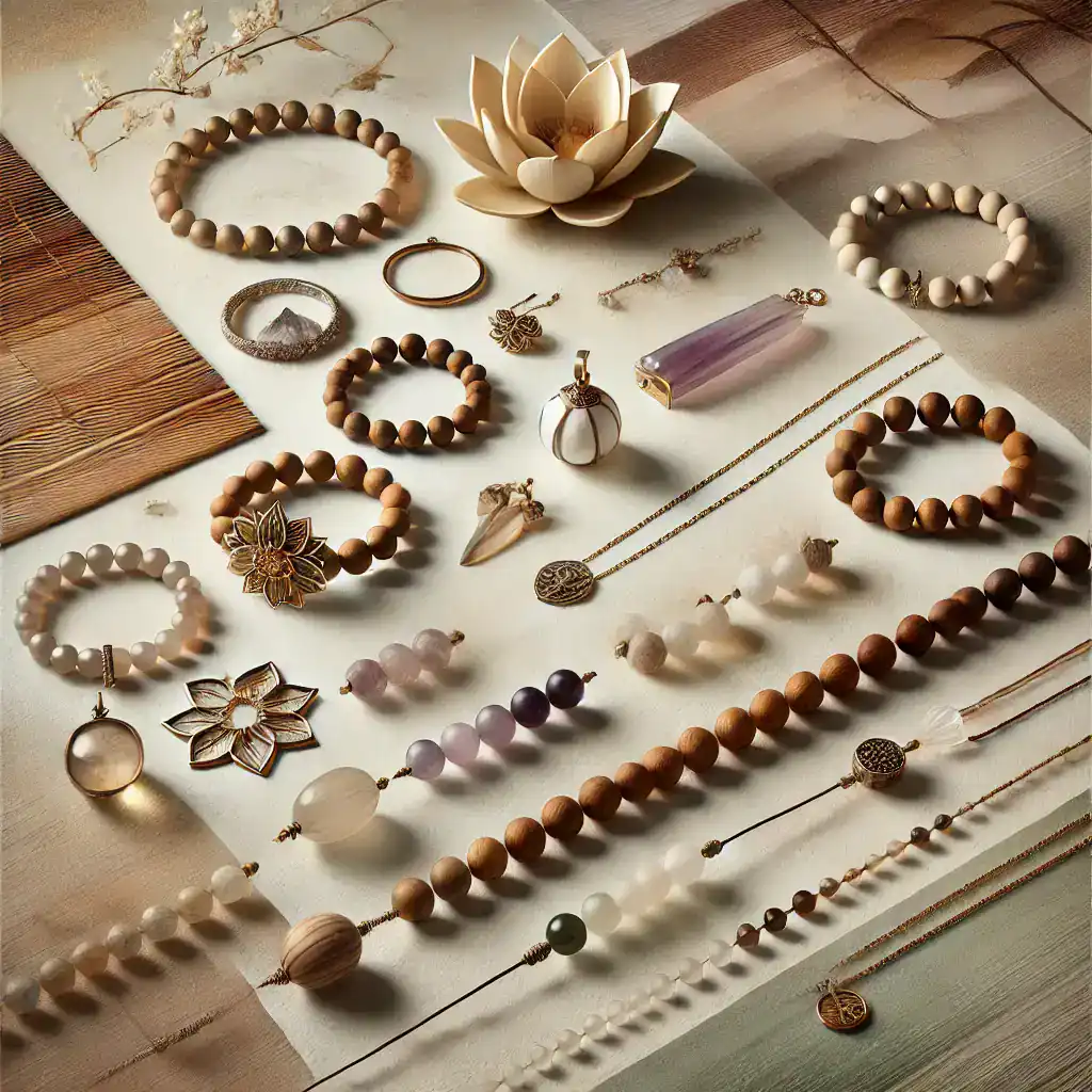 Elegantní šperky z dřeva a korálků, ručně vyráběné náhrdelníky, náramky a náušnice, ideální pro milovníky přírodní krásy a boho stylu, vhodné jako dárek nebo pro osobní šperkovnici.