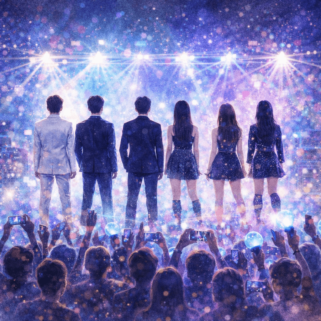 K-pop global, fãs com lightsticks.