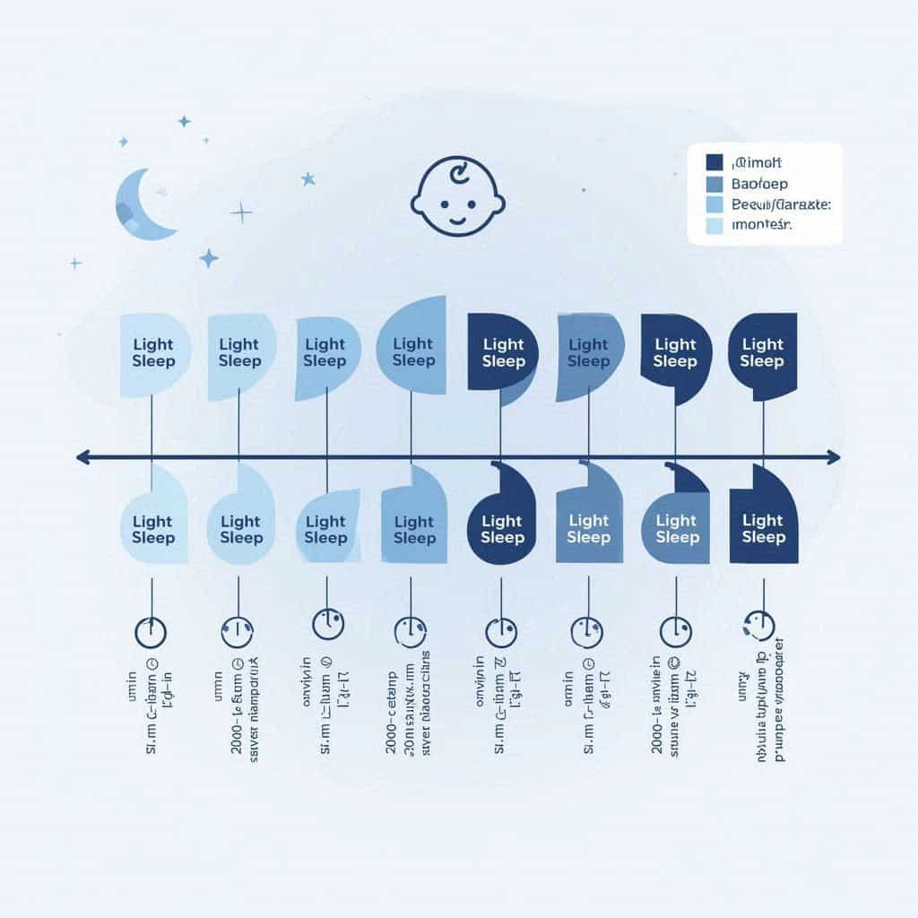 An illustrated baby sleep cycle chart showing light and deep sleep phases.