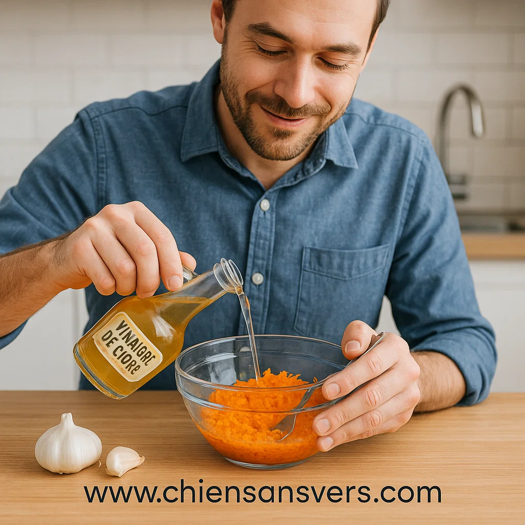 Vinaigre de cidre + ail + carottes mixées
