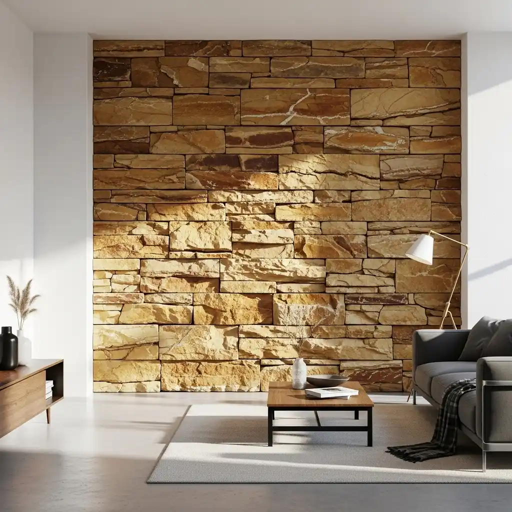 Warm honey stone feature wall