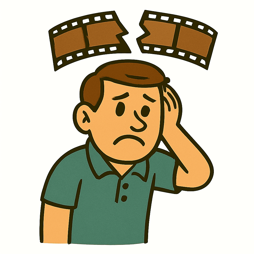 Illustration der Redewendung "einen Filmriss haben"