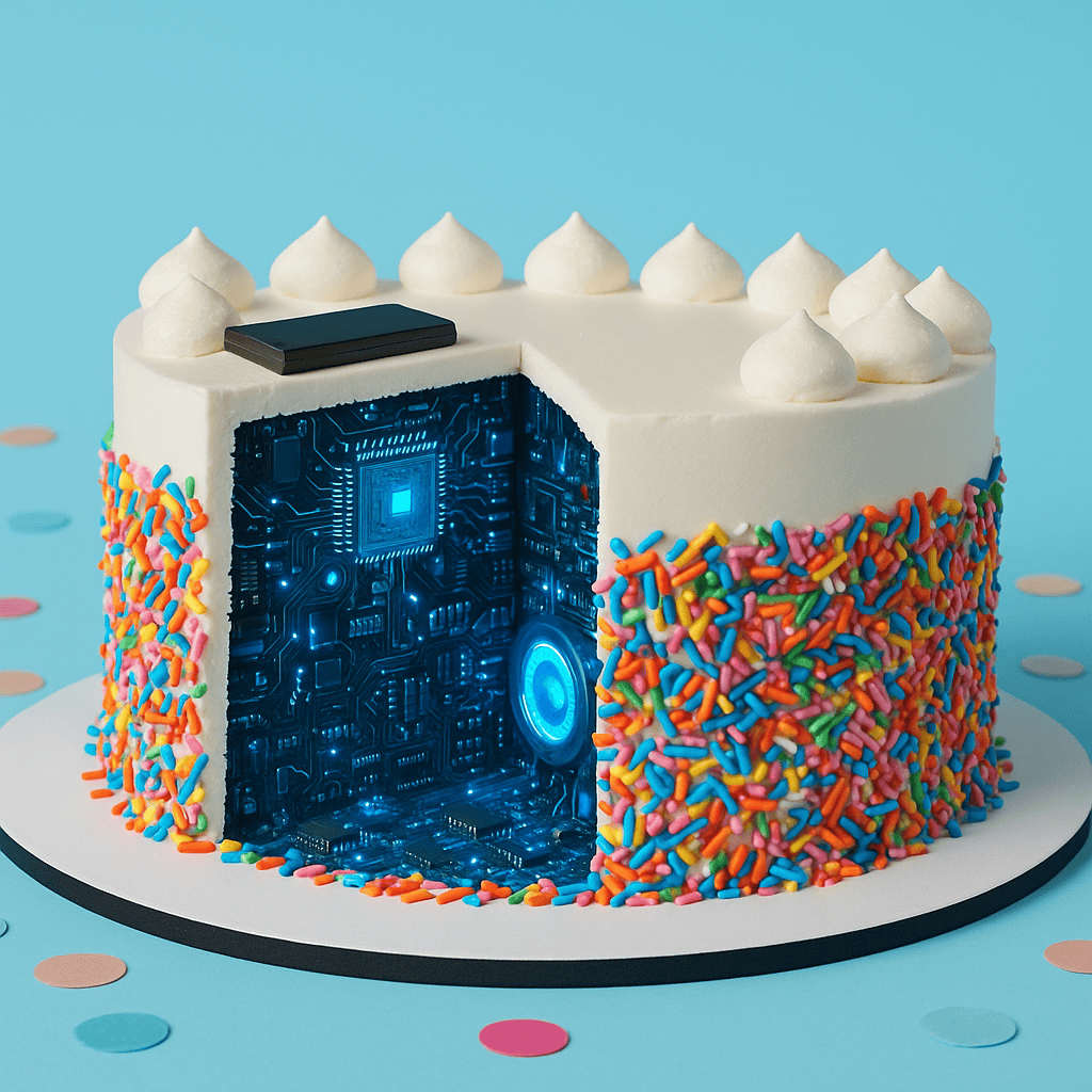 Torta futuristica con nucleo elettronico