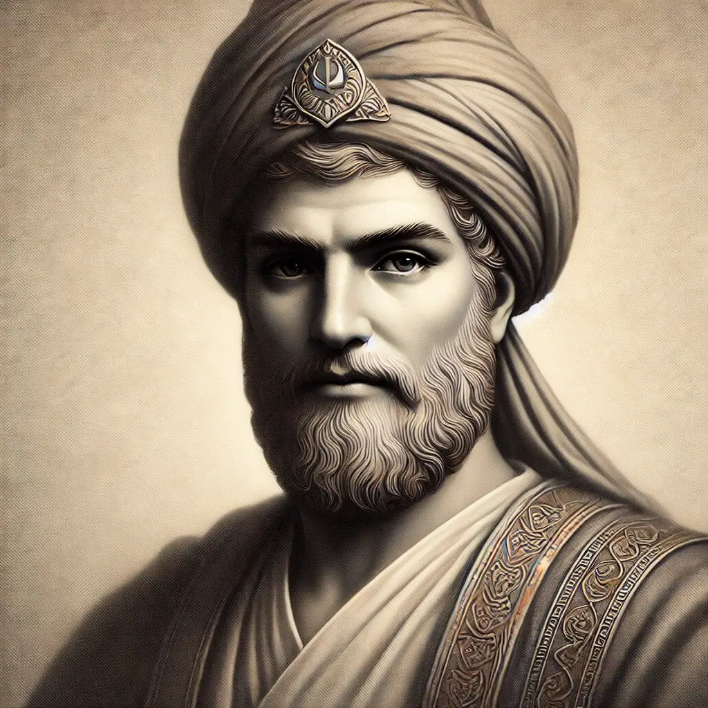 Historical Figures Depiction of Zarathustra, the Iranian prophet who advocated for the reward of the righteous and moral responsibility.