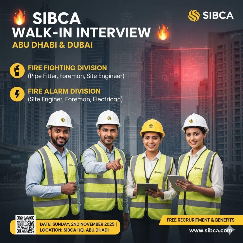 SIBCA Walk-In Interview 2025 | Fire Fighting & Electrical Jobs in Abu ...