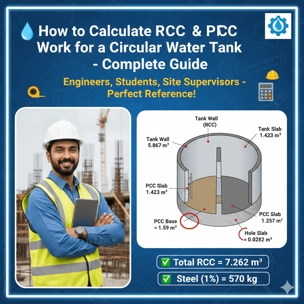 How to Calculate RCC, PCC, and Steel for Circular Water Tanks: Formula ...