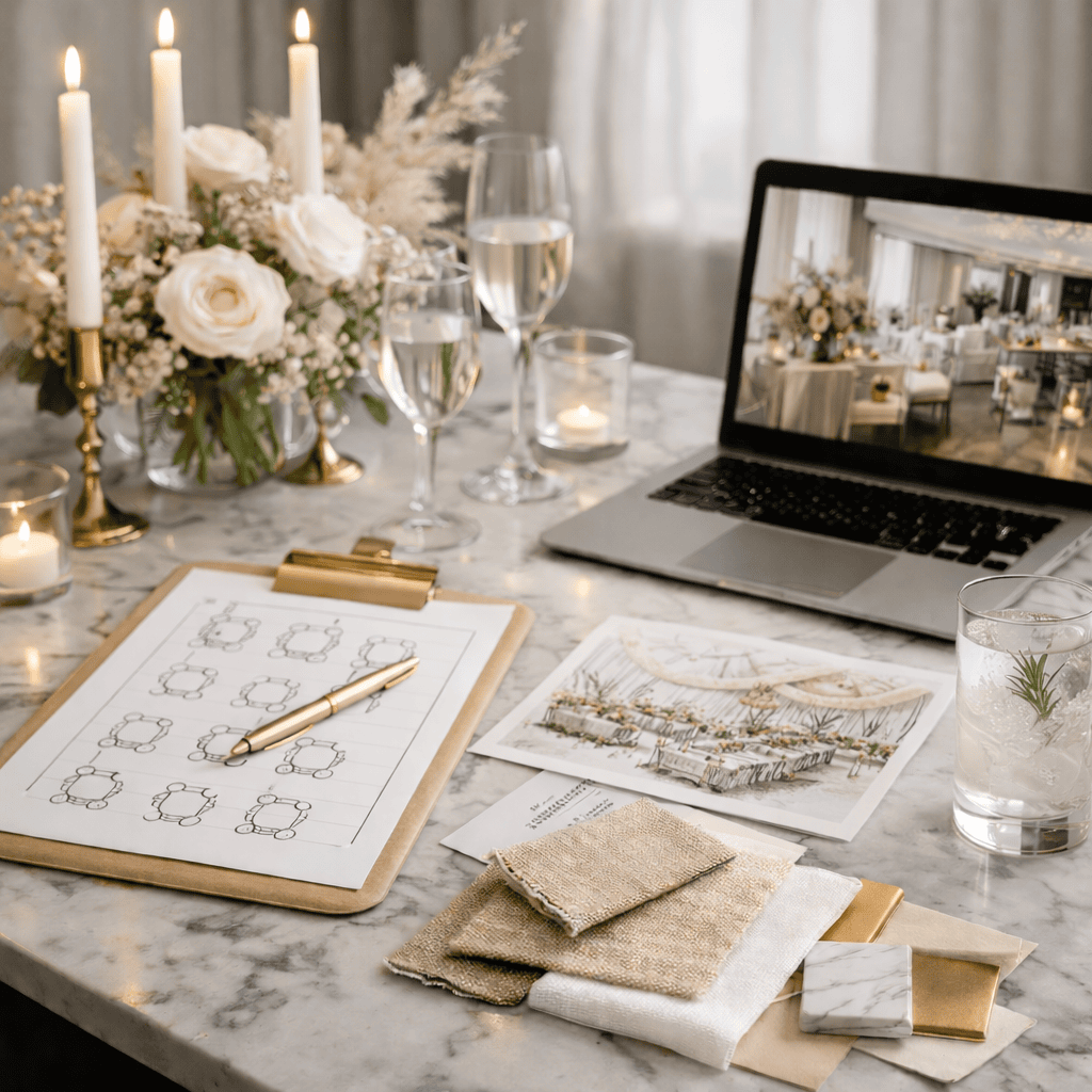 Planificacion de evento elegante en marmol