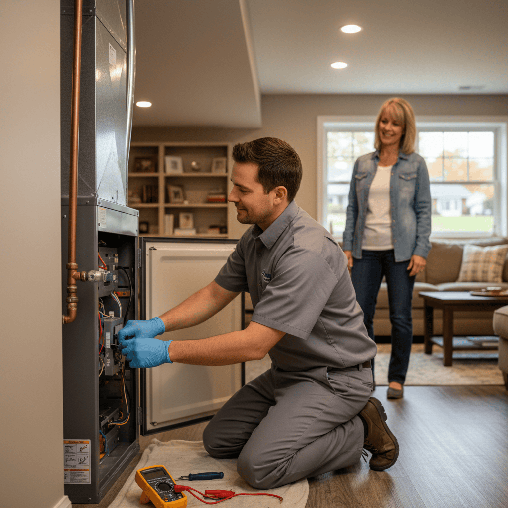 Professional HVAC repair by Hoffner Heating and Air in a home, serving Pitcairn, Monroeville, Murrysville, PA.