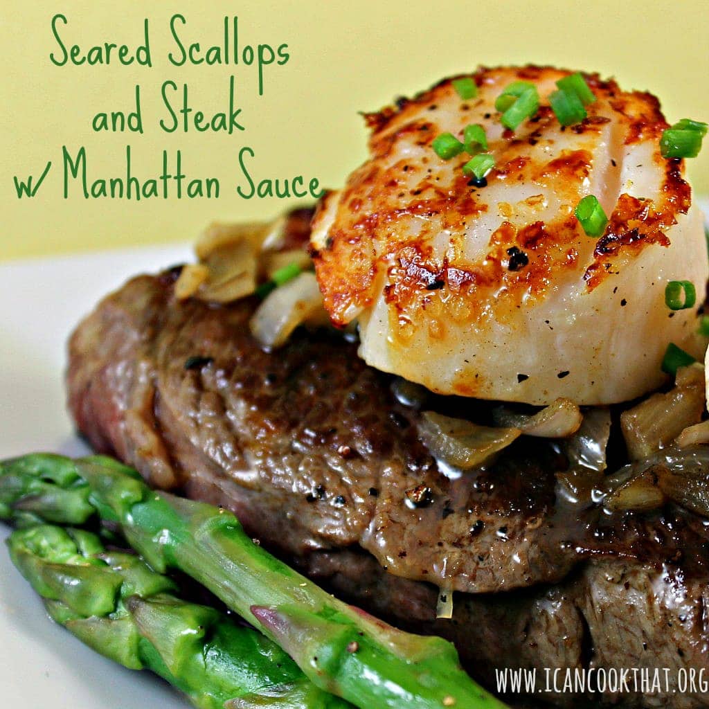 Seared Scallops and Steak with Manhattan Sauce