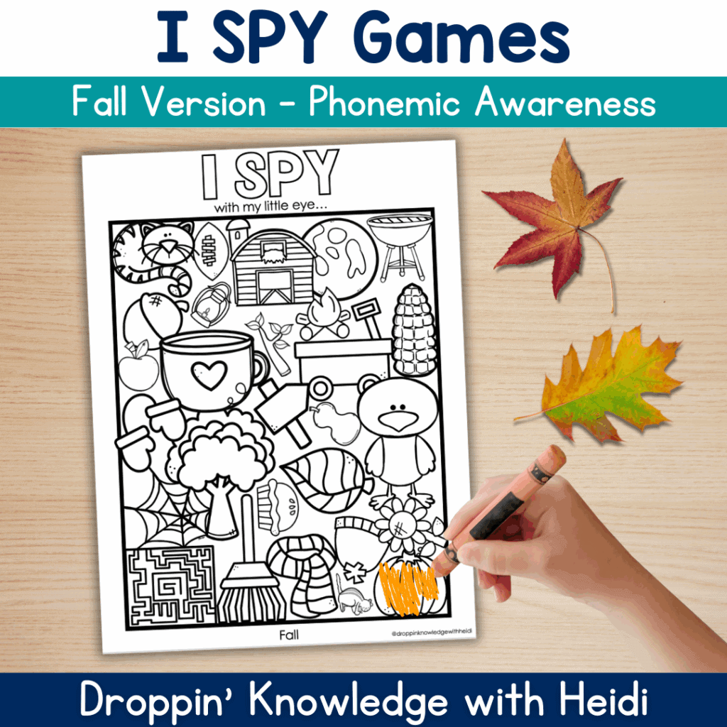 I SPY Game for Phonemic Awareness FALL - Beginning Ending Sounds Syllables