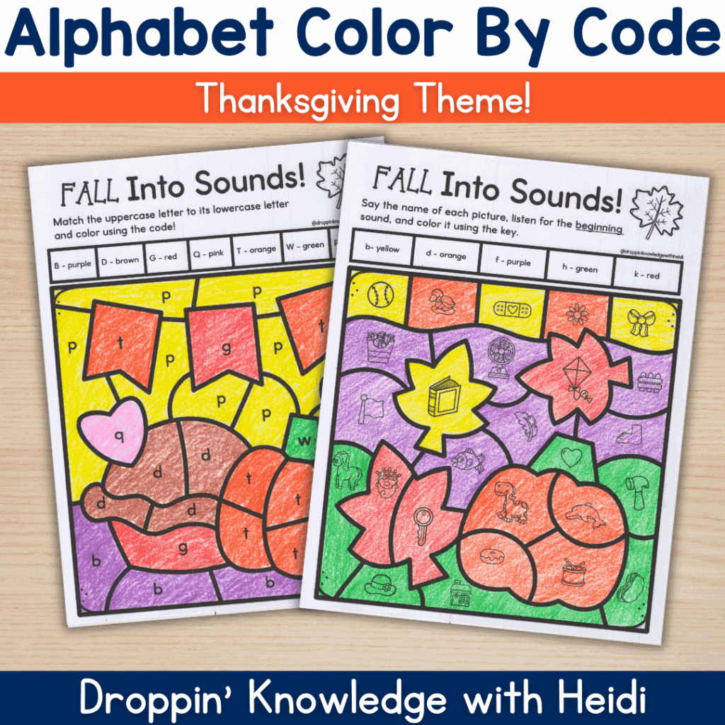 Thanksgiving Phonics Alphabet Color By Code Beginning Sound Uppercase Lowercase