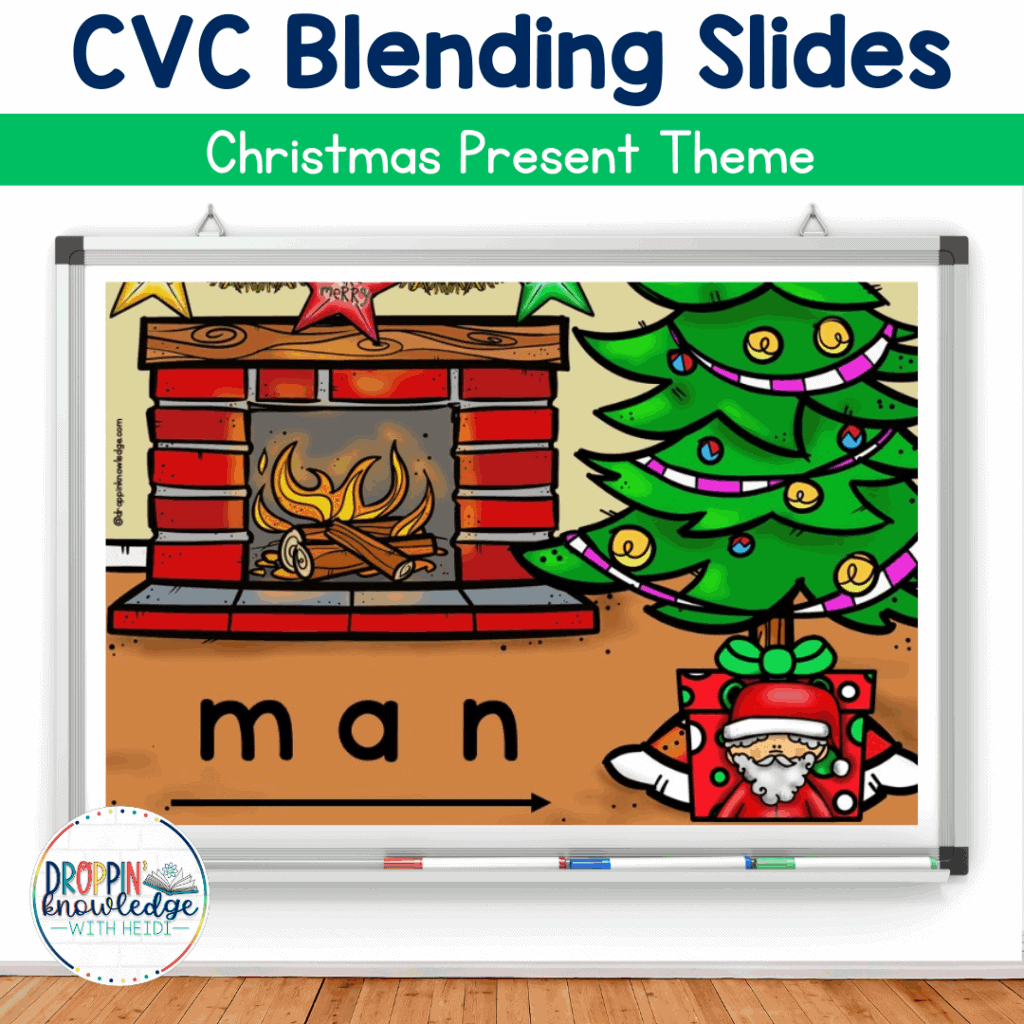 Christmas Phonics CVC Words Blending Slides