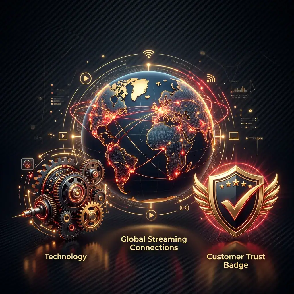 Global streaming connections illustrating reliable IPTV UK coverage across London and the United Kingdom.
