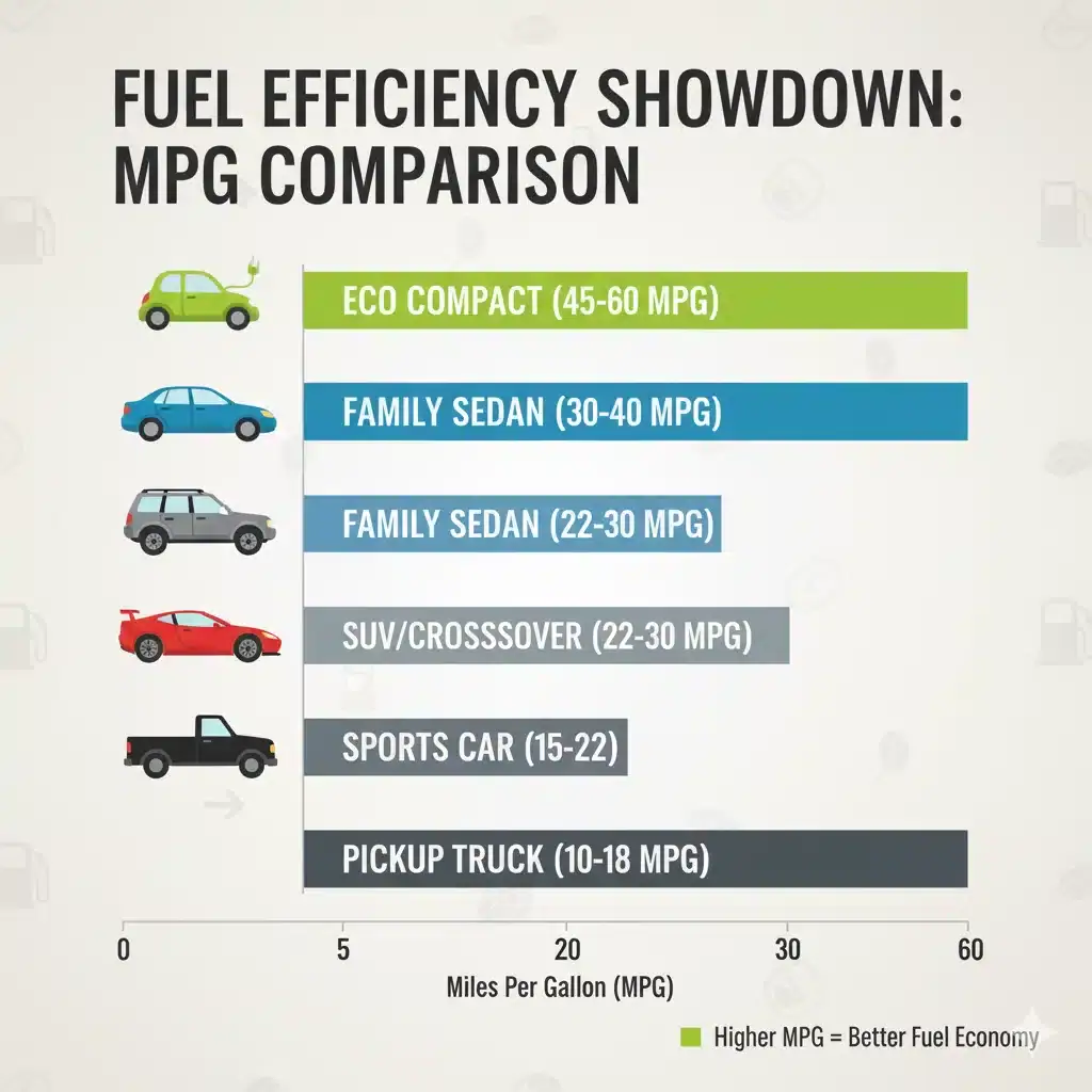 infographic comparing fuel consumption between car models