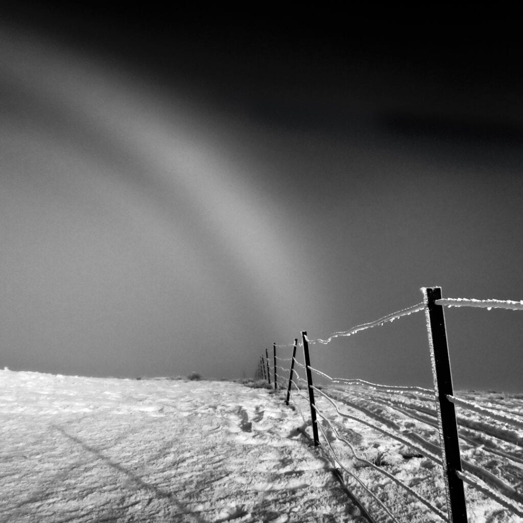 Ice bow and fence at the Snow Farm, Cardrona, New Zealand