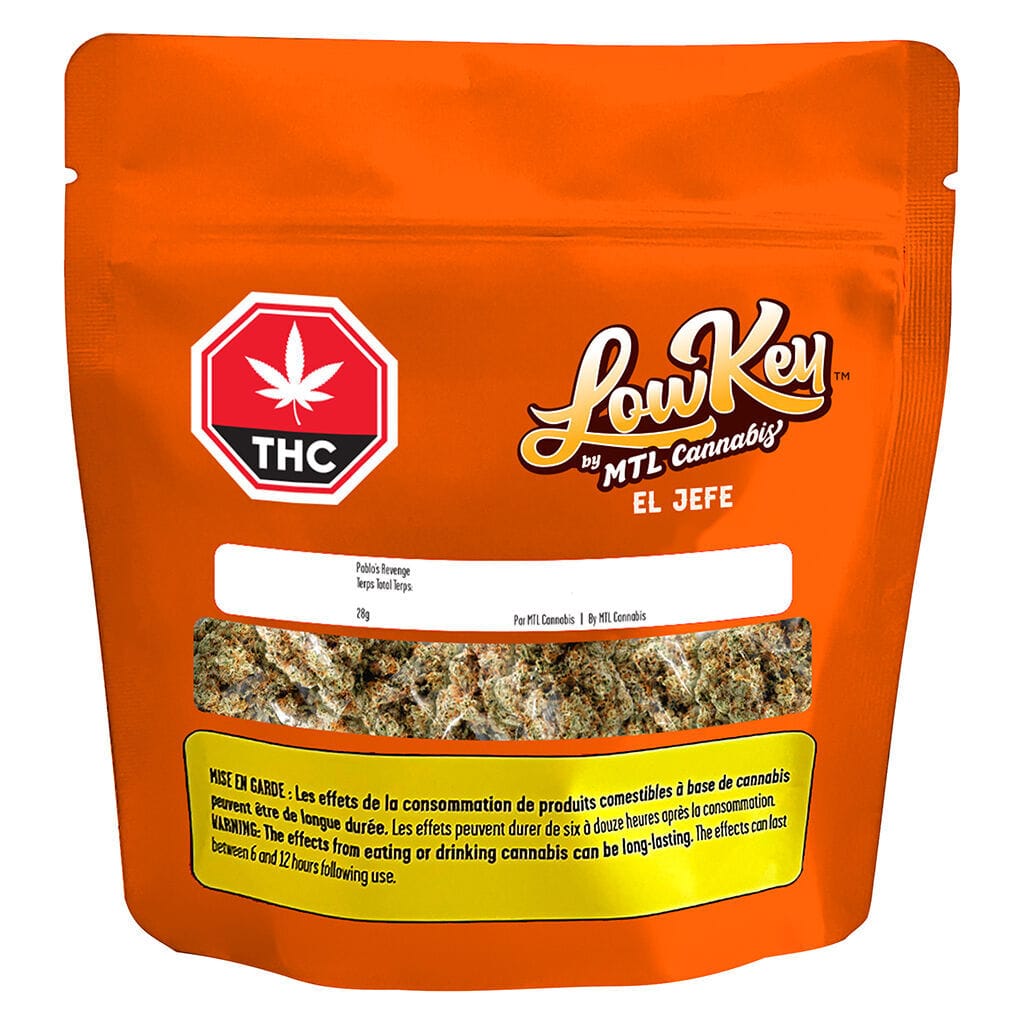 El Jefe 28g Big Bag indica flower by MTL Cannabis - Montrose Cannabis