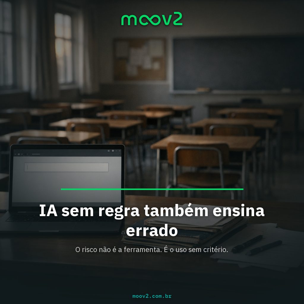 IA sem regra também ensina errado — peça branded da Moov2 sobre uso de IA na escola sem critério