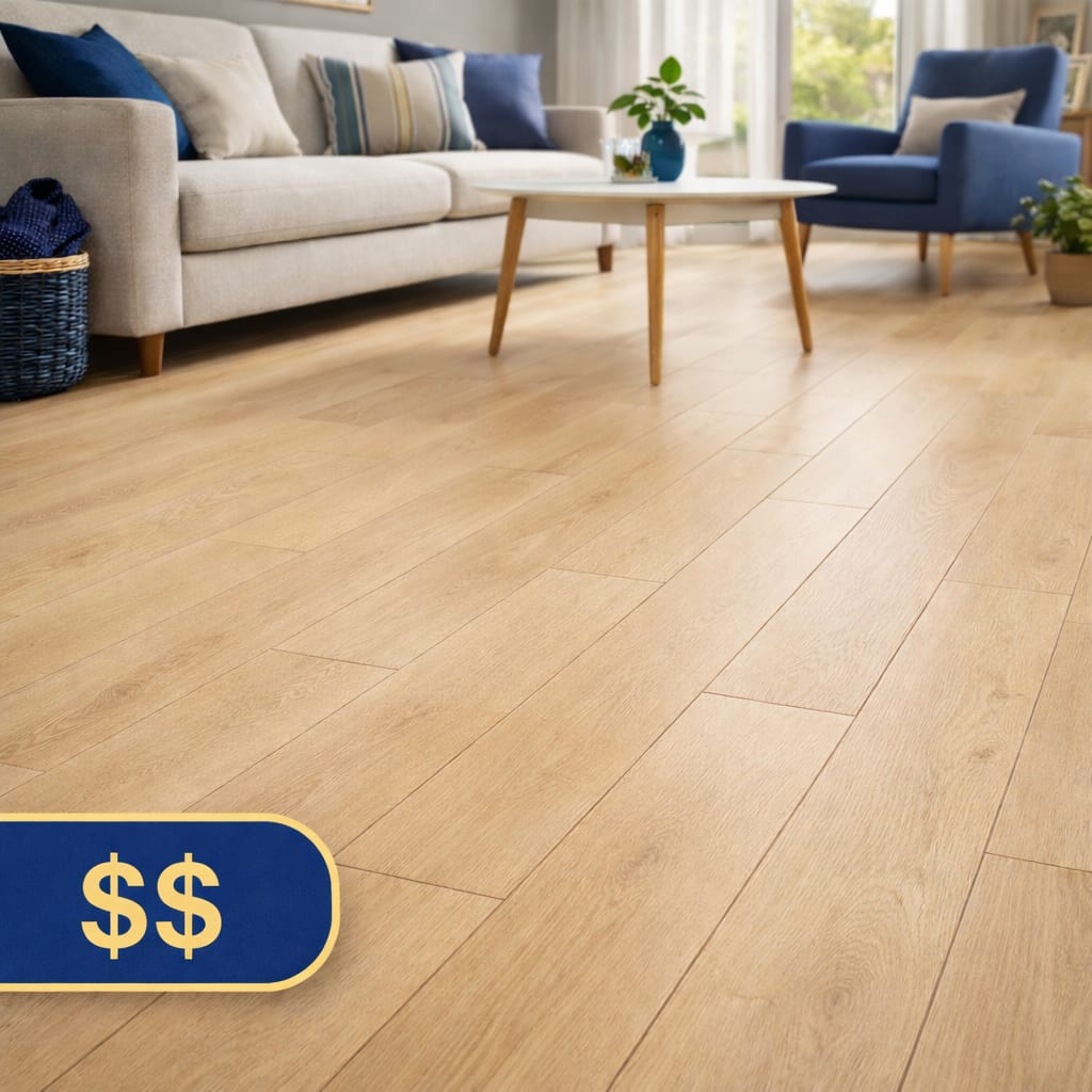 Laminate flooring installed in a bright living room in the GTA (Mississauga, Oakville, Etobicoke)