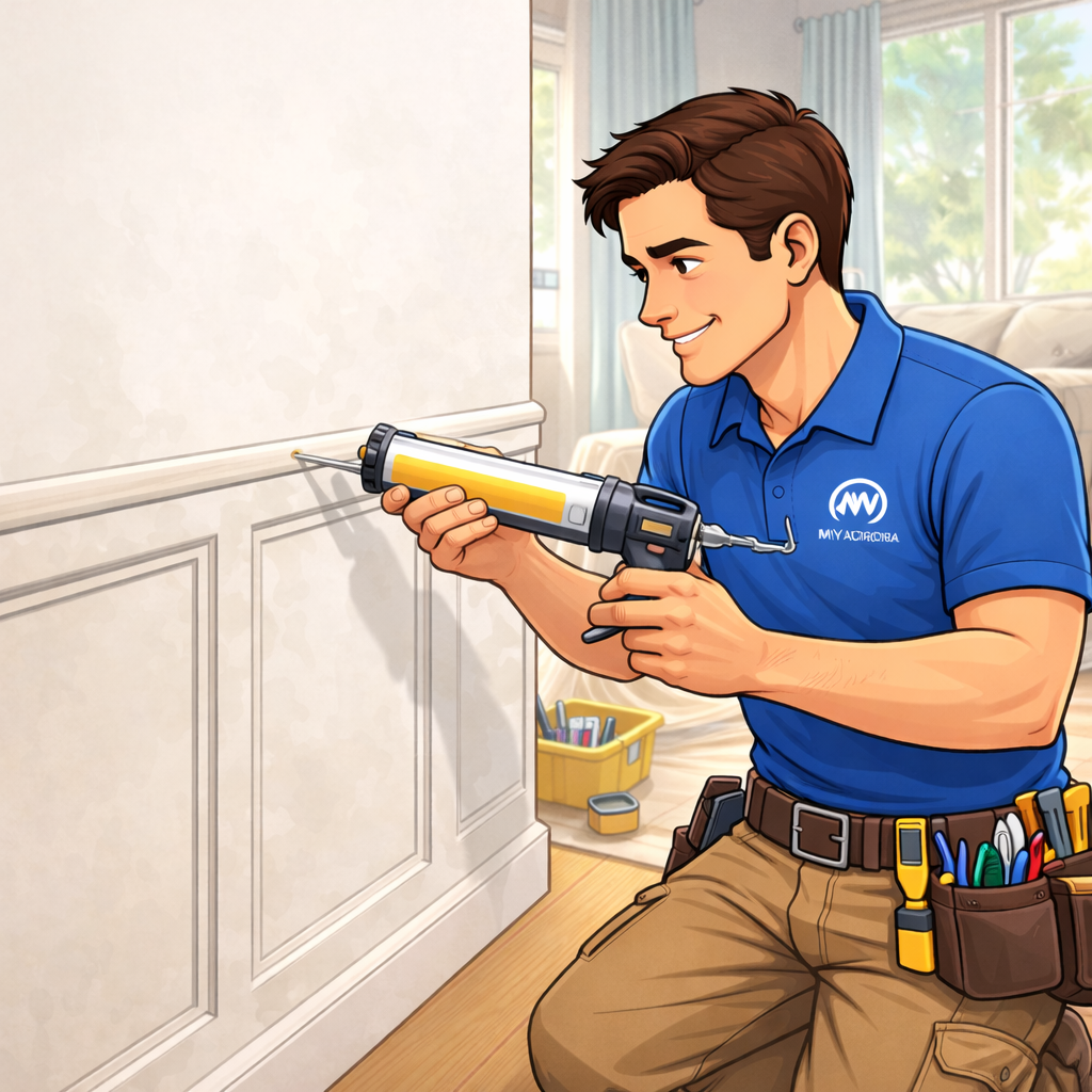MyAurora handyman applying compound during drywall patching and small repairs in a GTA home in Ontario