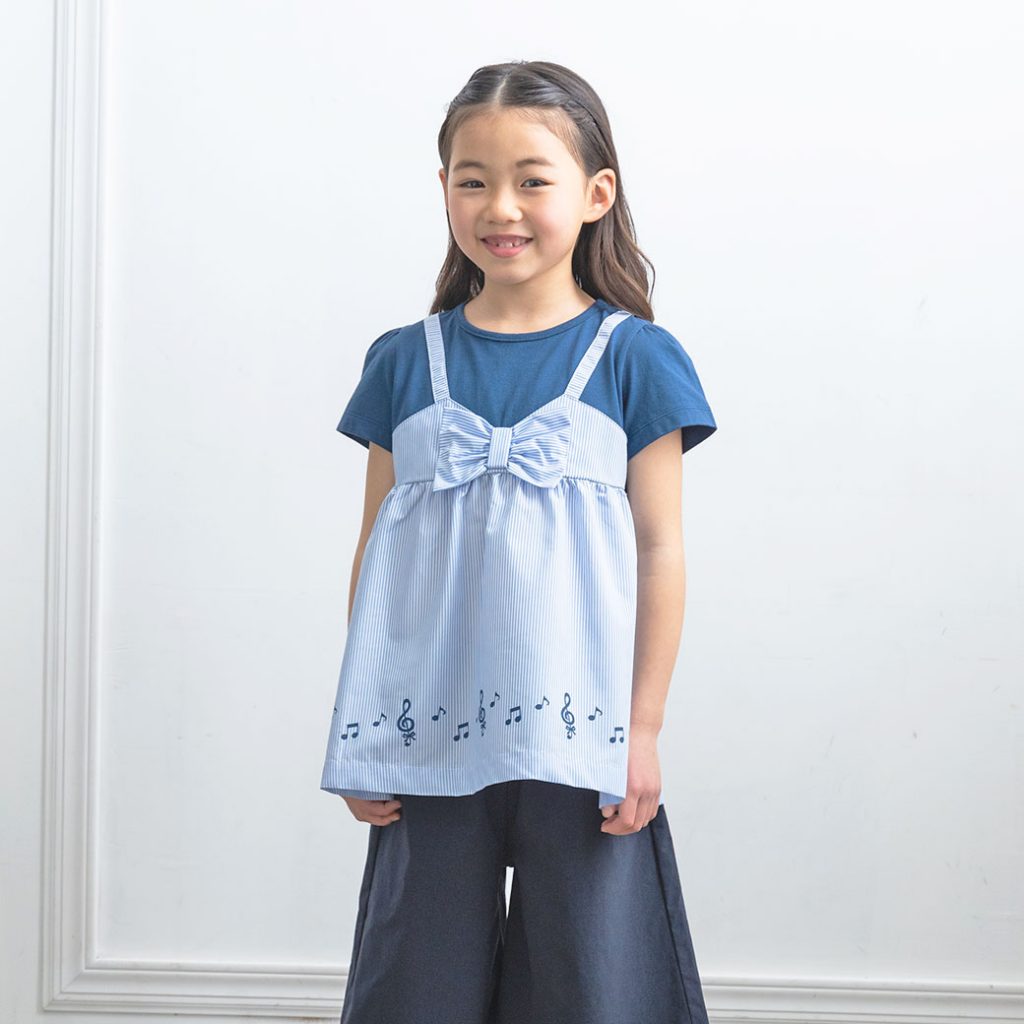 ストライプ柄重ね着風Tシャツ