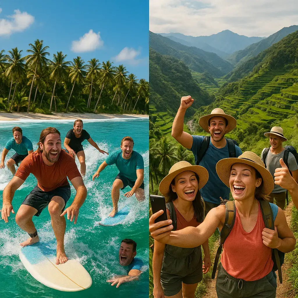 Expats surfing and hiking – active lifestyle in the Philippines.