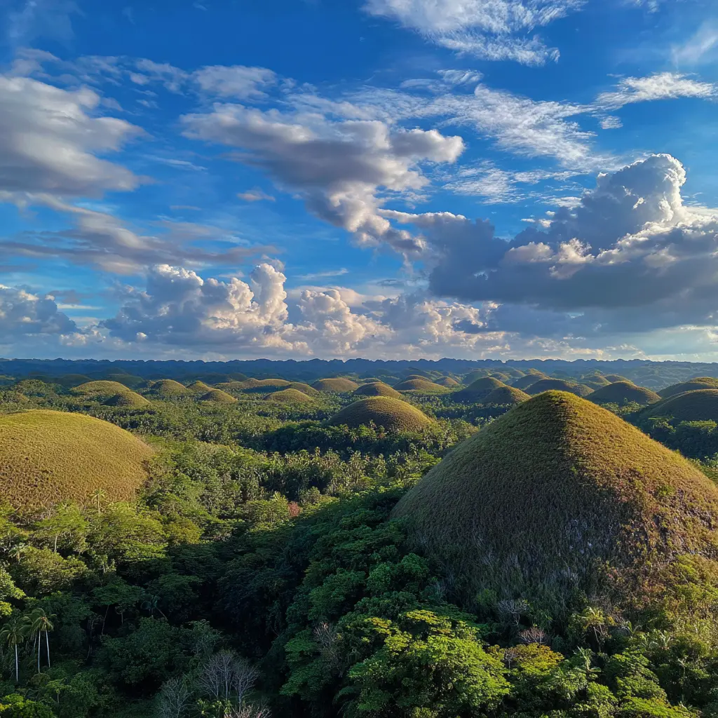 Scenic aerial view of the Chocolate Hills in Bohol, Philippines.