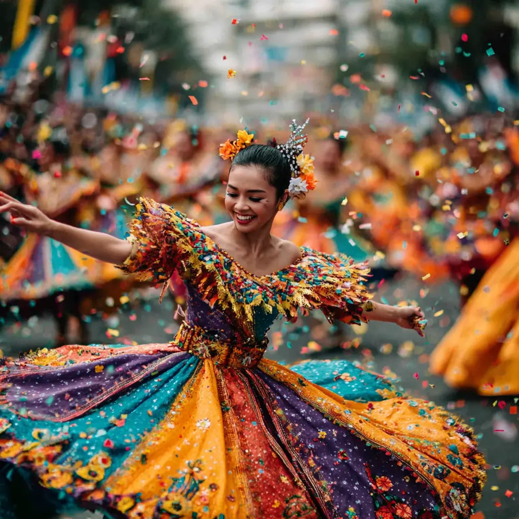 Performers in vibrant costumes at Sinulog Festival in Cebu, Philippines.