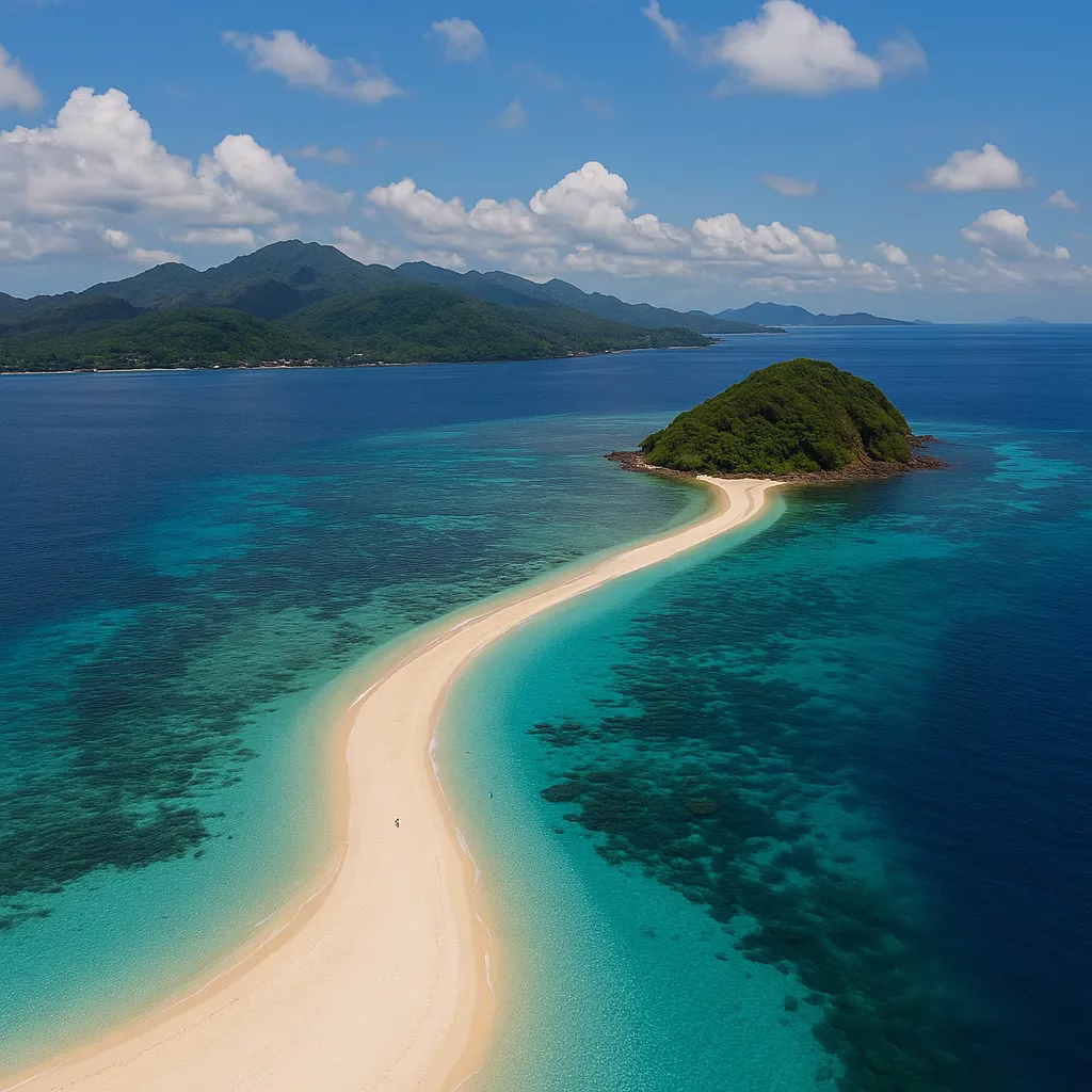 Aerial view of Kalanggaman Island and its pristine white sandbar in Leyte, Philippines.