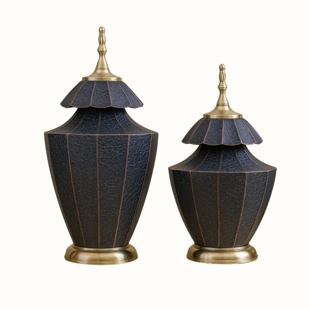 Royal Blue Crackle-Finish Decorative Jars with Double-Layered Lids – Set of 2