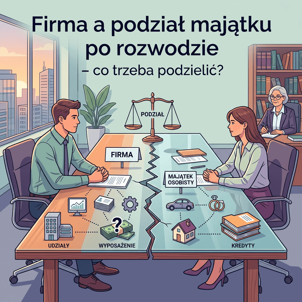 Ilustracja podziału firmy i majątku osobistego po rozwodzie