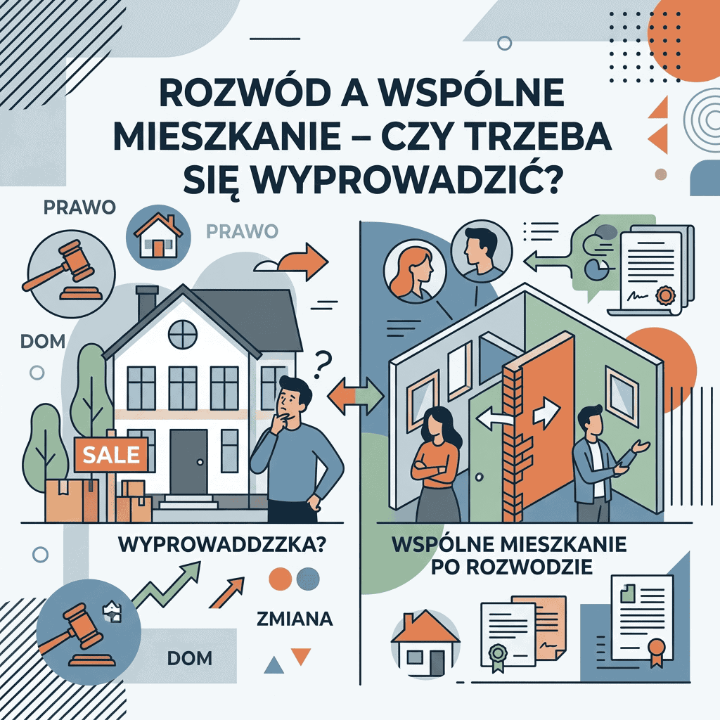 Infografika o wyprowadzce ze wspólnego mieszkania po rozwodzie.