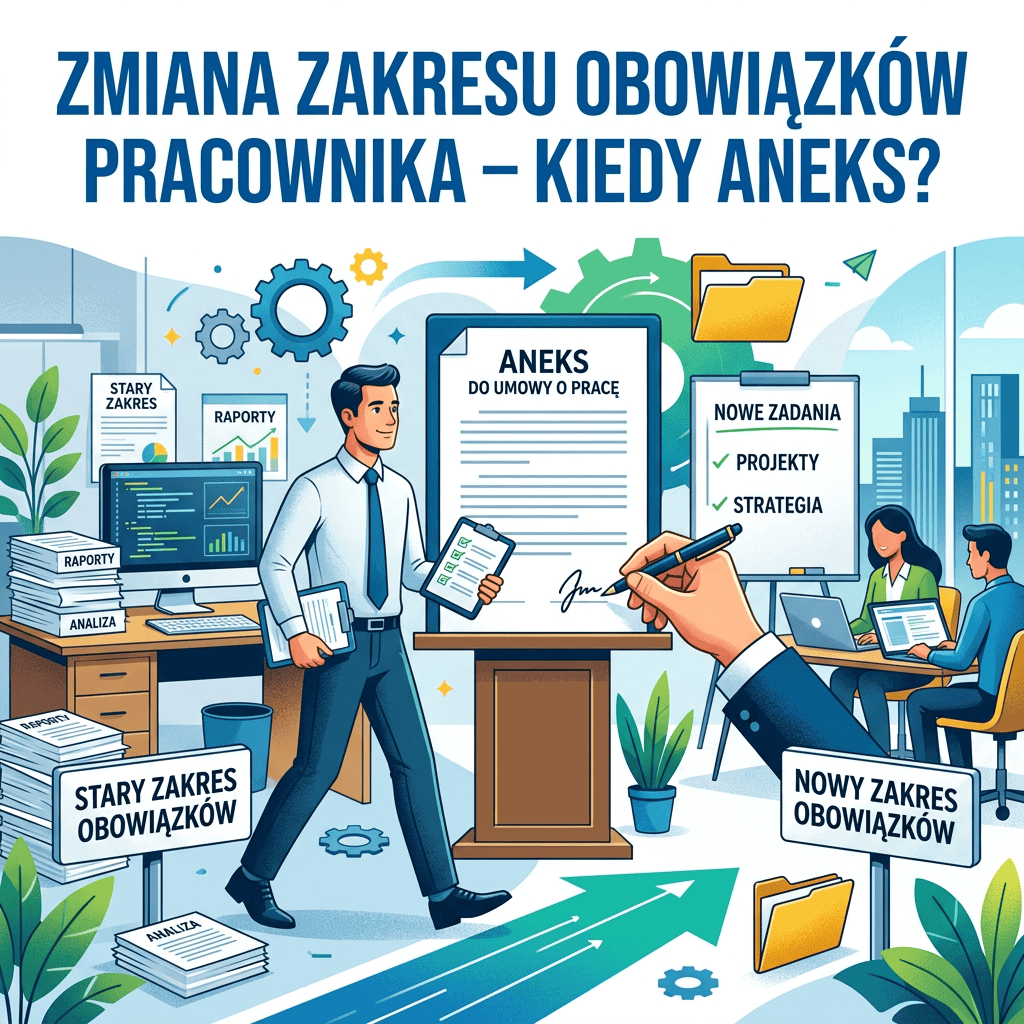 ZMiana zakresu obowiązków pracownika – kiedy aneks?; aneks do umowy o pracę, stare zadania, nowe zadania, projekty i strategia.