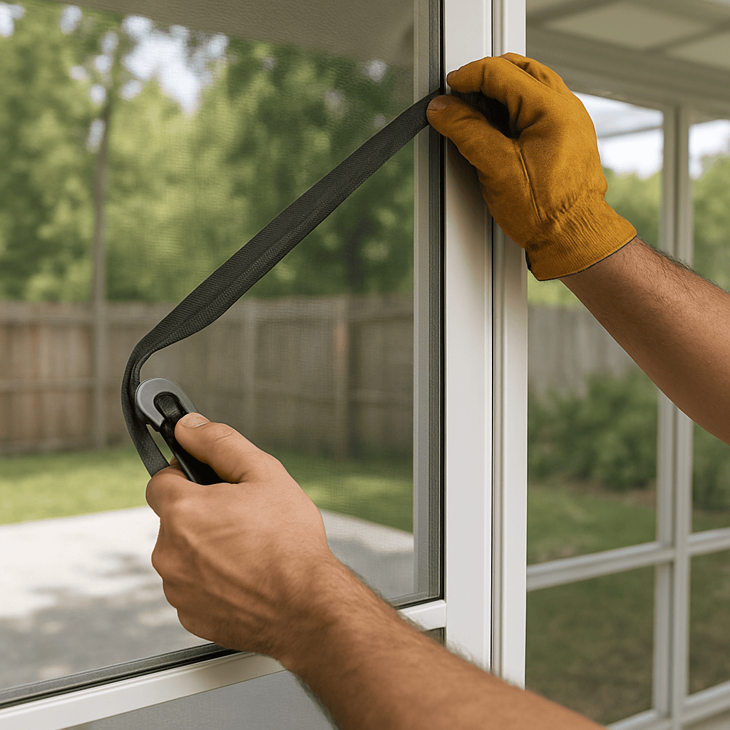 Professional screen repair and fixing services by PatioShield, replacing damaged mesh and restoring frames for patios, lanais, and enclosures