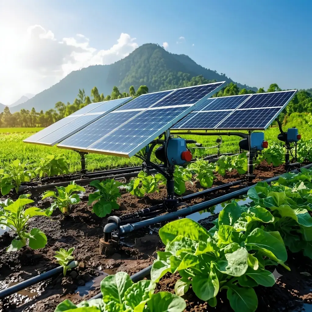Solar panels in a farm in use for irrigation