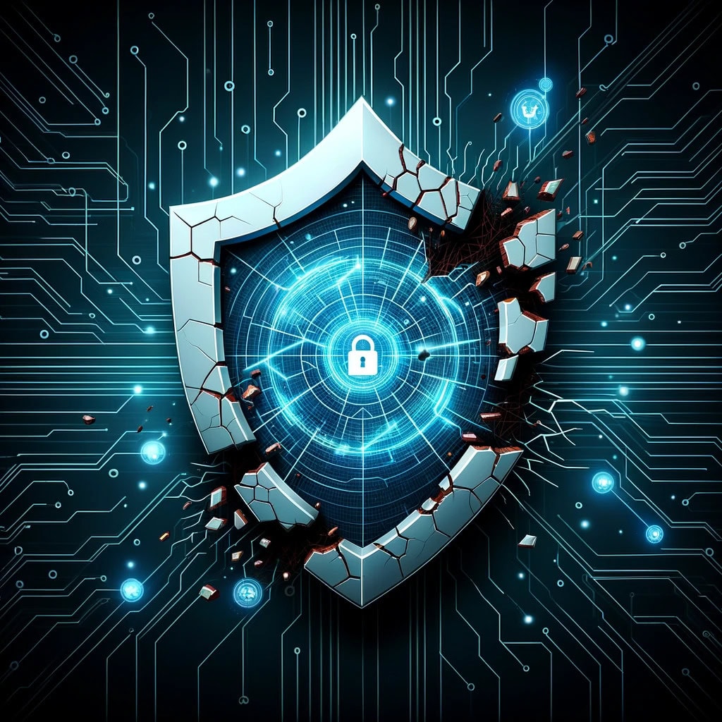 Samsung Galaxy S23 hacknut čtyřikrát během čtyř dnů 2 DALL·E 2023 10 08 11.17.03 Illustration of a shield with cracks and holes representing system vulnerabilities against cyber threats