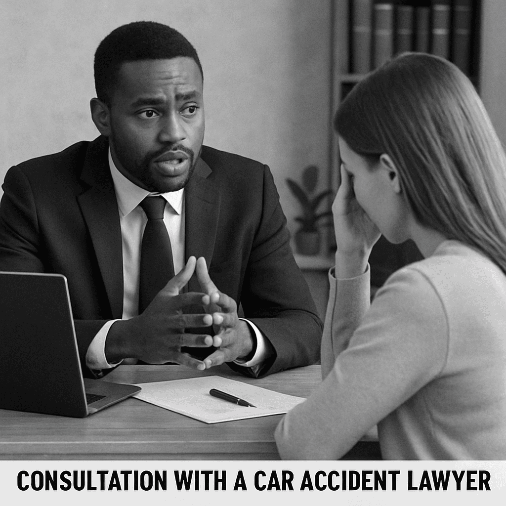Houston car accident lawyer meeting with client after a collision