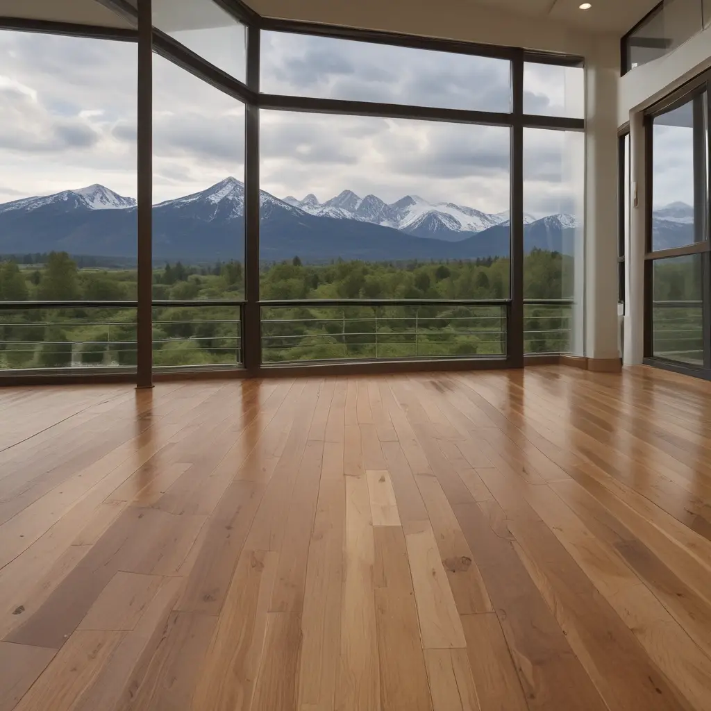 Large room with large windows and a hardwood floor overlooking mountains