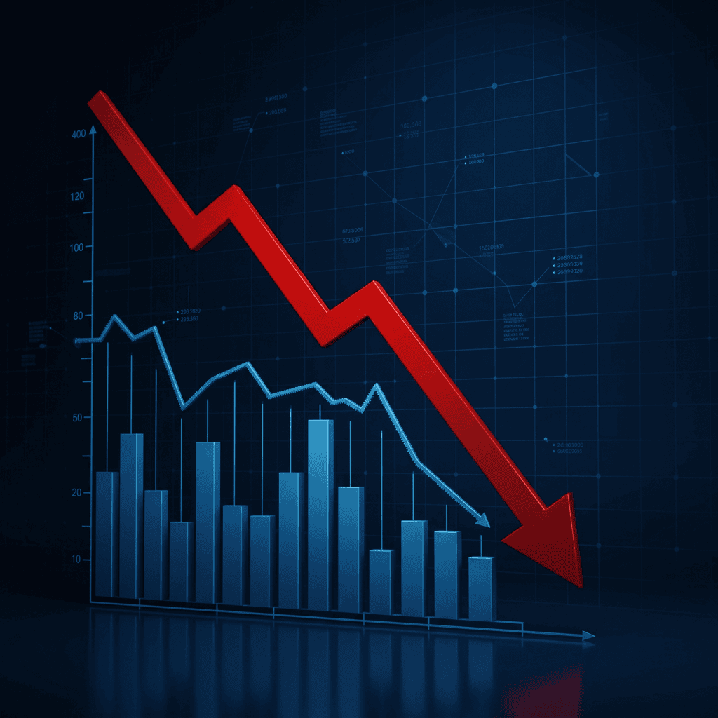 image Stock market chart showing a declining price trend, illustrating when averaging down on an investment may be a defensible strategy.