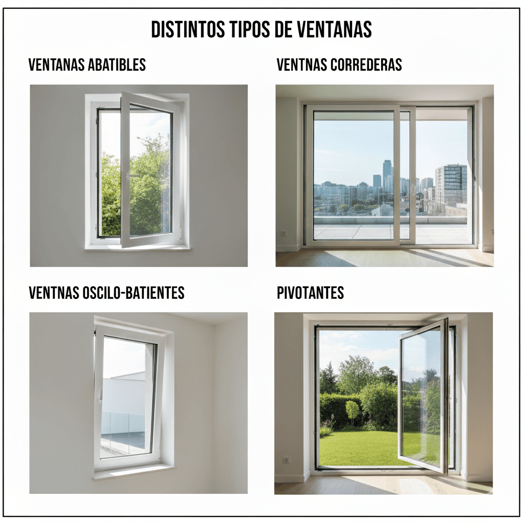 tipos de ventanas, ventana abatible, corredera, oscilo-batientes, pivotantes