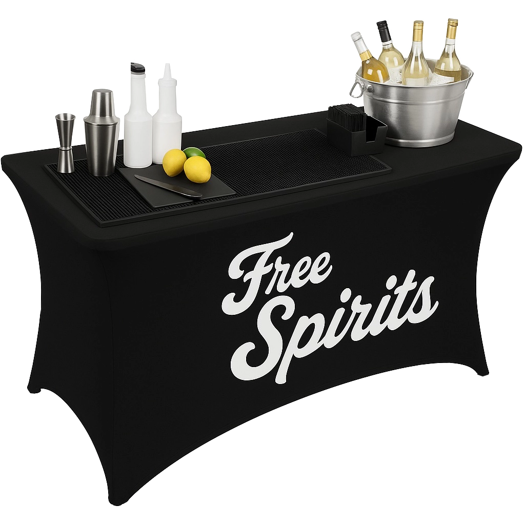 Black Linen Table Setup Copy Hawaii Mobile Bartending Services