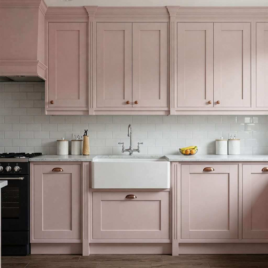 Modern kitchen with pastel pink cabinetry design